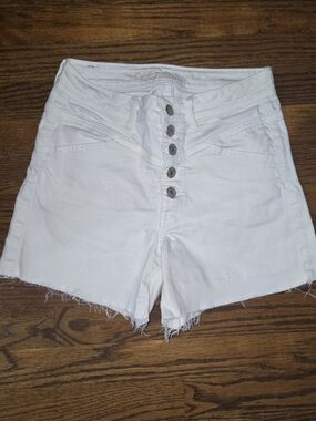 American Eagle Outfitters High-Rise White Button-Fly Denim Shorts